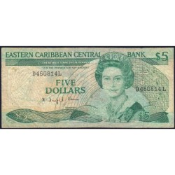 Caraïbes Est - Sainte Lucie - Pick 22l_2 - 5 dollars - Série D - 1989 - Etat : B+ à TB-