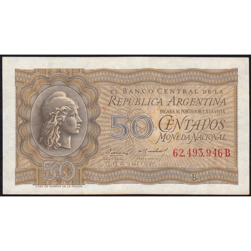 Argentine - Pick 261_2 - 50 centavos - Série B - 1951 - Etat : SUP+