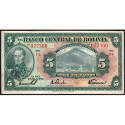 Bolivie - Pick 120_7b - 5 bolivianos - Série F8 - Loi 1928 (1940) - Etat : TTB