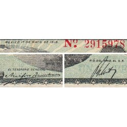Gouv. Provisoire du Mexique - Pick S 709 - 1 peso - Serie L - Lettre S - 01/05/1915 - Etat : SUP