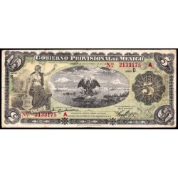 Gouv. Prov. du Mexique - Veracruz - Pick S 1104a - 5 pesos - Série B - Lettre A - 01/12/1914 - Etat : TTB-