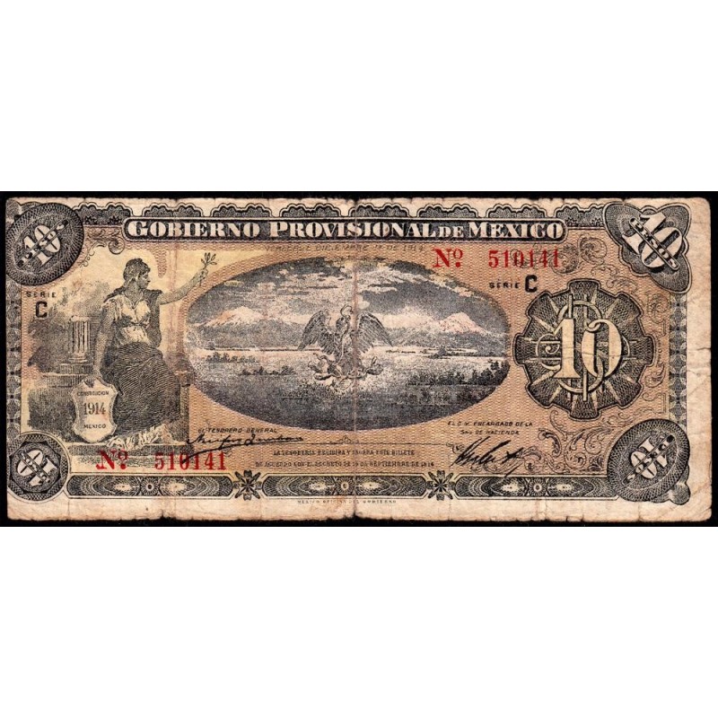 Gouv. Prov. du Mexique - Veracruz - Pick S 1108a - 10 pesos - Serie C - 01/12/1914 - Etat : B+