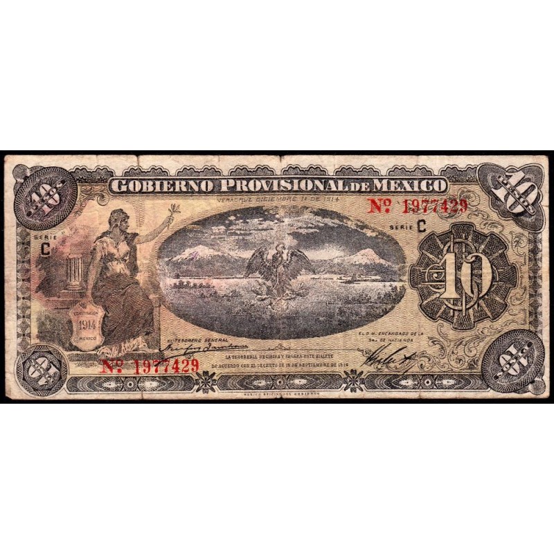 Gouv. Prov. du Mexique - Veracruz - Pick S 1108a - 10 pesos - Serie C - 01/12/1914 - Etat : TB