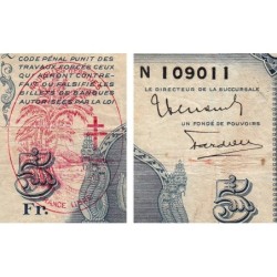 Nouvelles Hébrides - Pick 5 - 5 francs - Série N - 1945 - Etat : B+ à TB-