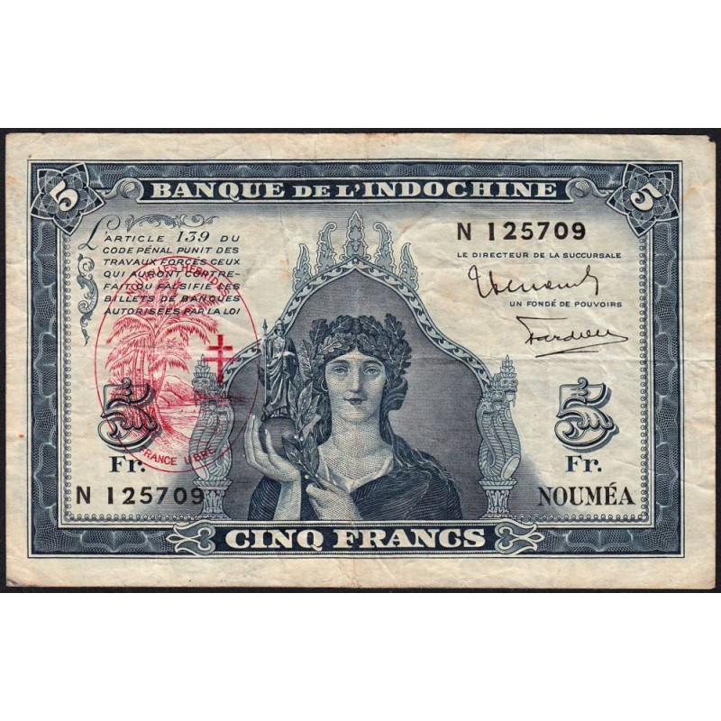 Nouvelles Hébrides - Pick 5 - 5 francs - Série N - 1945 - Etat : TTB-