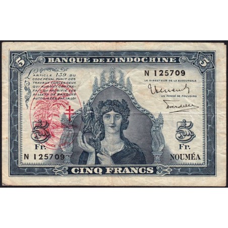 Nouvelles Hébrides - Pick 5 - 5 francs - Série N - 1945 - Etat : TTB-