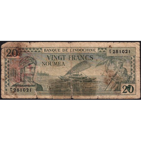 Nouvelles Hébrides - Pick 7 - 20 francs - Série F/T - 1945 - Etat : B-