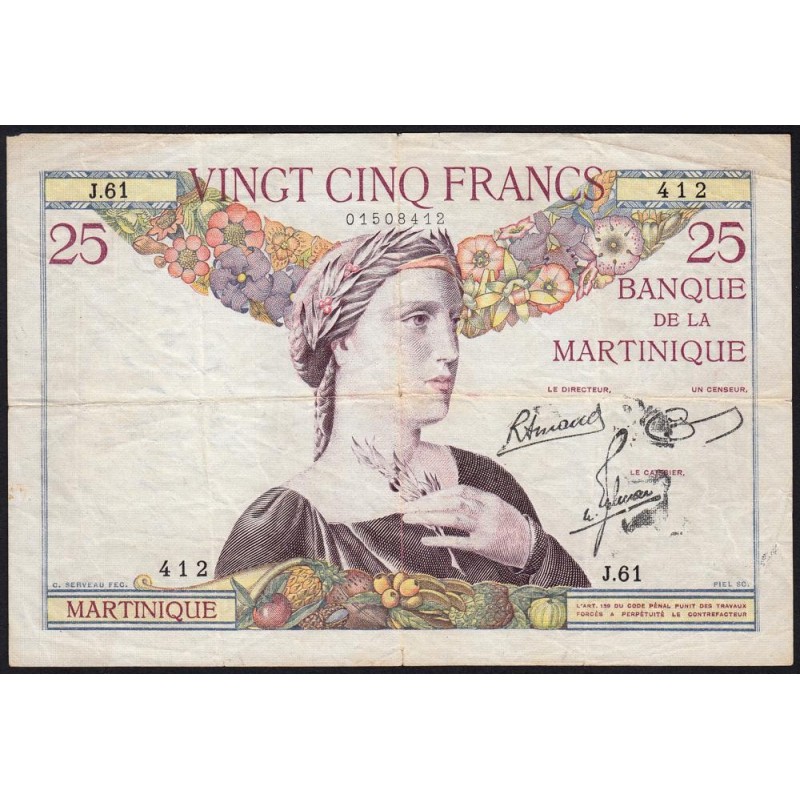 Martinique - Pick 12_4 - 25 francs - Série J.61 - 1945 - Etat : TB+