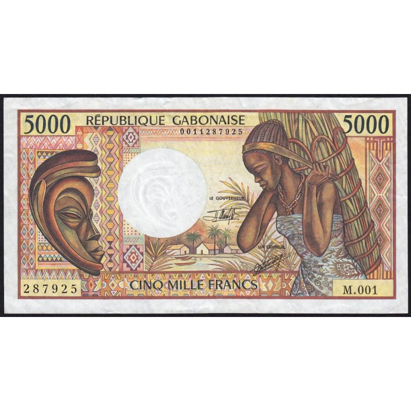 Gabon - Pick 6b - 5'000 francs - Série F.001 - 1991 - Etat : TTB