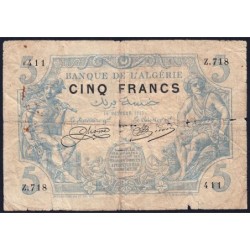 Algérie - Pick 71b_1 - 5 francs - Série Z.718 - 16/10/1915 - Etat : B+ à TB-
