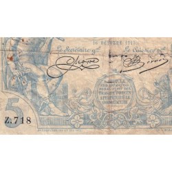 Algérie - Pick 71b_1 - 5 francs - Série Z.718 - 16/10/1915 - Etat : B+ à TB-