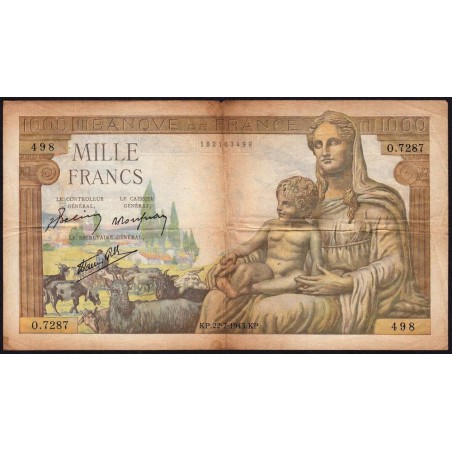 F 40-31 - 22/07/1943 - 1000 francs - Déesse Déméter - Série O.7287 - Etat : B