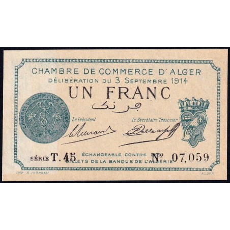 Algérie - Alger 137-4 - 1 franc - Série T.45 - 03/09/1914 - Etat : NEUF