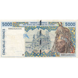 Bénin - Pick 213Bg - 5'000 francs - 1998 - Etat : TB+