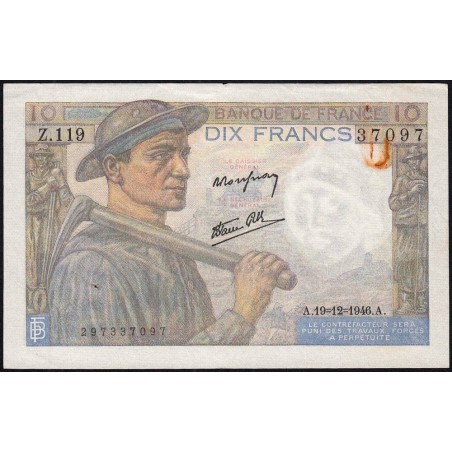 F 08-16 - 19/12/1946 - 10 francs - Mineur - Série Z.119 - Etat : TTB