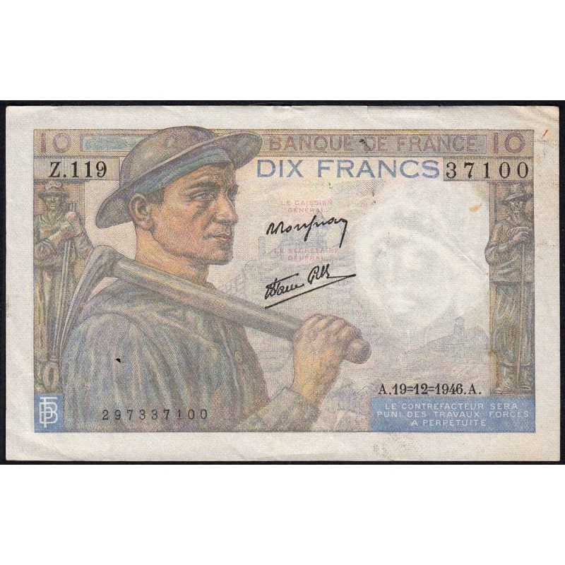 F 08-16 - 19/12/1946 - 10 francs - Mineur - Série Z.119 - Etat : TTB