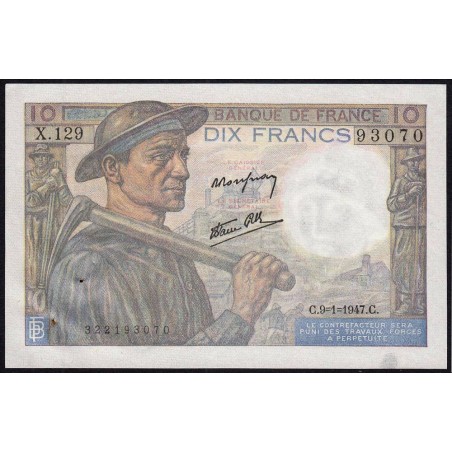 F 08-17 - 09/01/1947 - 10 francs - Mineur - Série X.129 - Etat : SUP