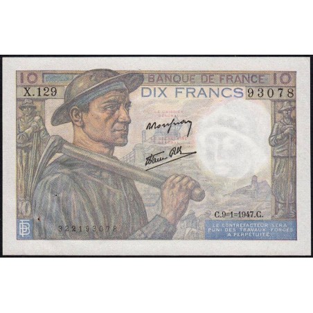 F 08-17 - 09/01/1947 - 10 francs - Mineur - Série X.129 - Etat : SUP+