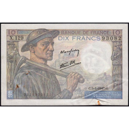 F 08-17 - 09/01/1947 - 10 francs - Mineur - Série X.129 - Etat : TTB