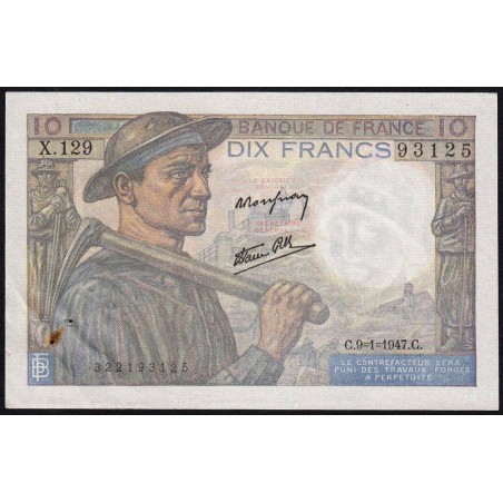 F 08-17 - 09/01/1947 - 10 francs - Mineur - Série X.129 - Etat : TTB+