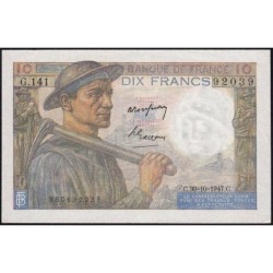 F 08-18 - 30/10/1947 - 10 francs - Mineur - Série G.141 - Etat : SUP