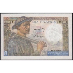 F 08-18 - 30/10/1947 - 10 francs - Mineur - Série G.141 - Etat : SUP+