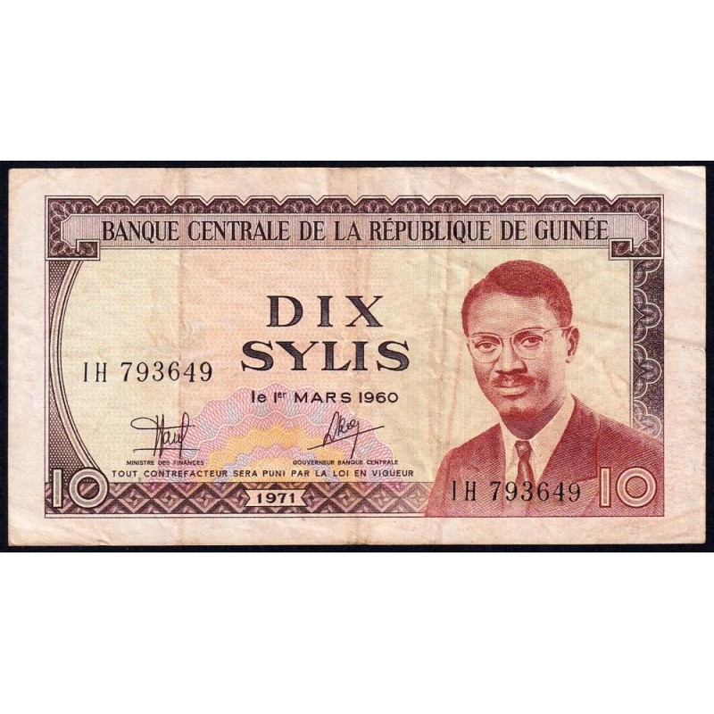 Guinée - Pick 16 - 10 sylis - Série IH - 1971 - Etat : TB