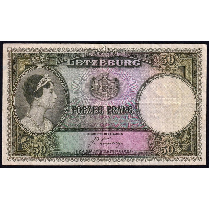 Luxembourg - Pick 45a - 50 francs - Série A - 1944 - Etat : TB+