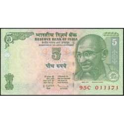 Inde - Pick 94Ab_1 - 5 rupees - Série 95C - Sans lettre - 2010 - Etat : NEUF