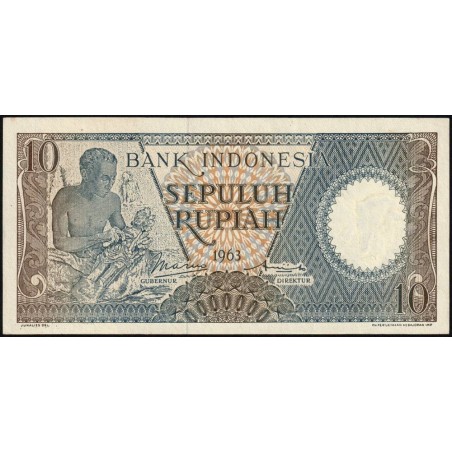 Indonésie - Pick 89r (remplacement) - 10 rupiah - Série XAB - 1963 - Etat : NEUF