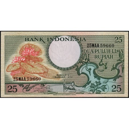 Indonésie - Pick 67_2 - 25 rupiah - Série 25WAA - 01/01/1959 - Etat : NEUF