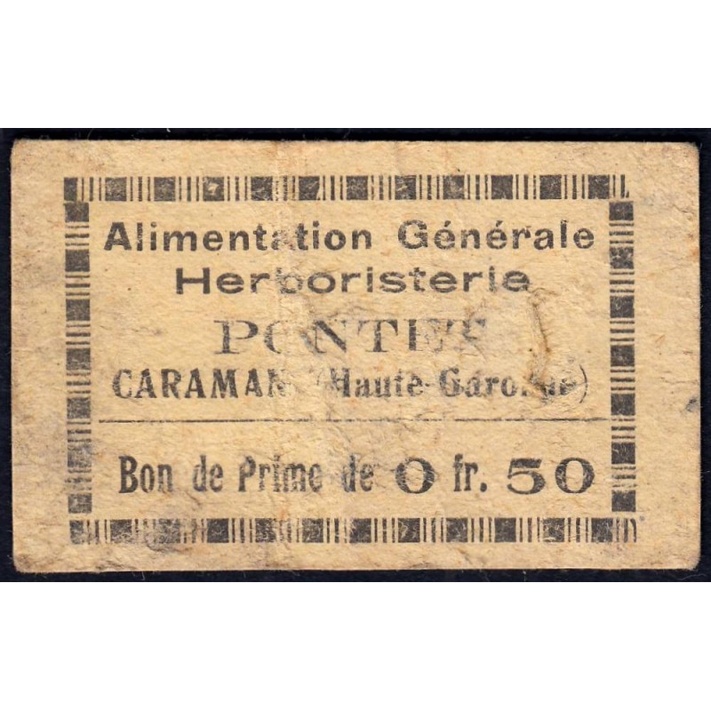 31 - Caraman - Alimentation Générale Herboristerie - Pontet - 0 franc 50 - Type 1b - Etat : TB-