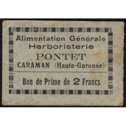 31 - Caraman - Alimentation Générale Herboristerie - Pontet - 2 francs - Type 1a - Etat : TB+