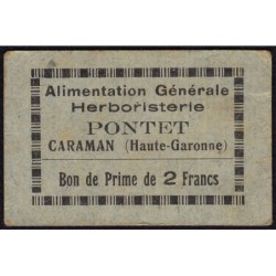 31 - Caraman - Alimentation Générale Herboristerie - Pontet - 2 francs - Type 1a - Etat : TB+