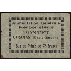 31 - Caraman - Alimentation Générale Herboristerie - Pontet - 2 francs - Type 1a - Etat : TTB+