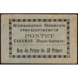 31 - Caraman - Alimentation Générale Herboristerie - Pontet - 2 francs - Type 1a - Etat : TTB+