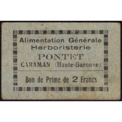 31 - Caraman - Alimentation Générale Herboristerie - Pontet - 2 francs - Type 1a - Etat : TTB