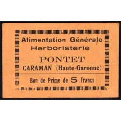 31 - Caraman - Alimentation Générale Herboristerie - Pontet - 5 francs - Type 1b - Etat : TTB+