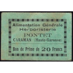 31 - Caraman - Alimentation Générale Herboristerie - Pontet - 20 francs - Type 1 - Etat : TB