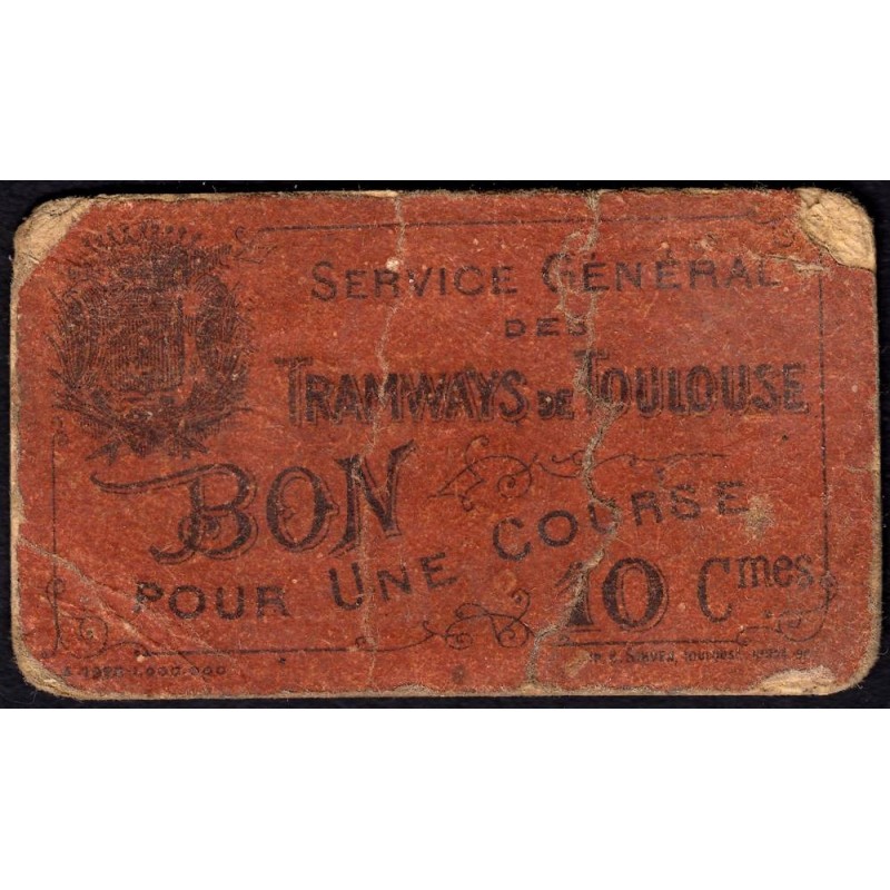 31 - Pirot 191e - Toulouse - Service Général des Tramways - 10 centimes - 04/1920 - Etat : B