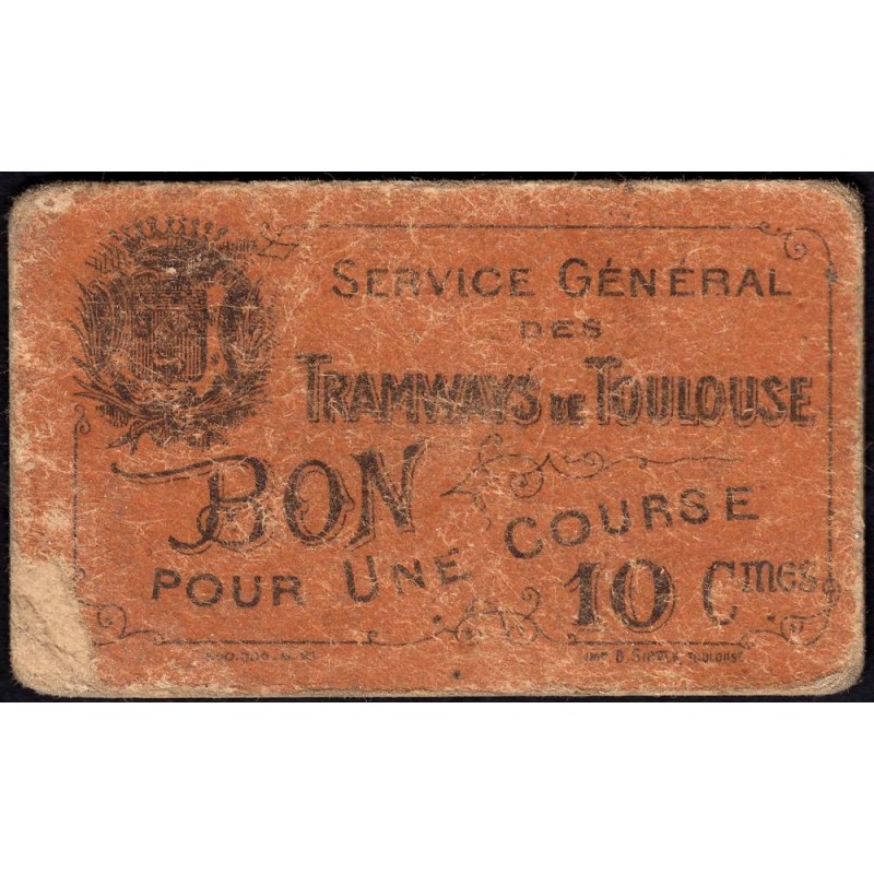 31 - Pirot 191g - Toulouse - Service Général des Tramways - 10 centimes - 06/1921 - Etat : B+