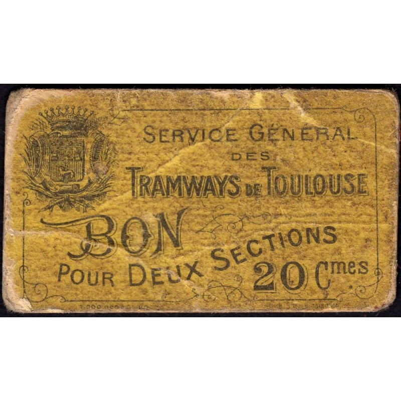 31 - Pirot 193a - Toulouse - Service Général des Tramways - 20 centimes - 09/1920 - Etat : TB