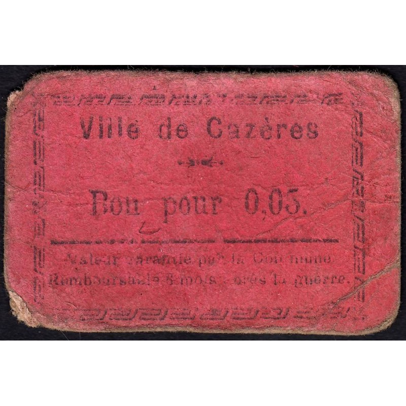 31 - Pirot 36 - Ville de Cazères - 5 centimes - 1915 - Etat : B