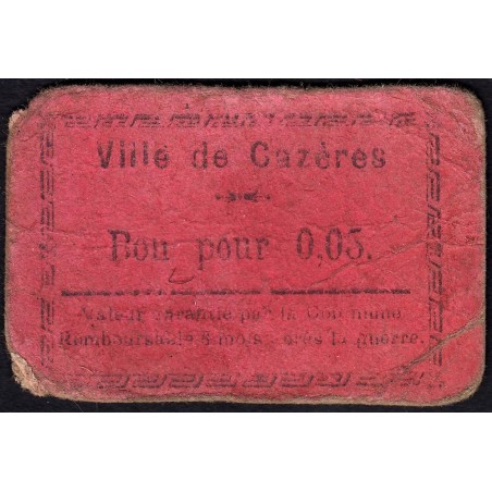 31 - Pirot 36 - Ville de Cazères - 5 centimes - 1915 - Etat : B