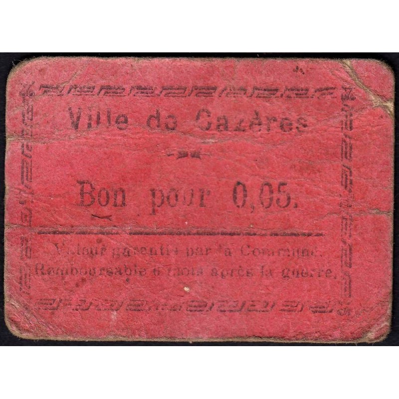 31 - Pirot 36 - Ville de Cazères - 5 centimes - 1915 - Etat : B+