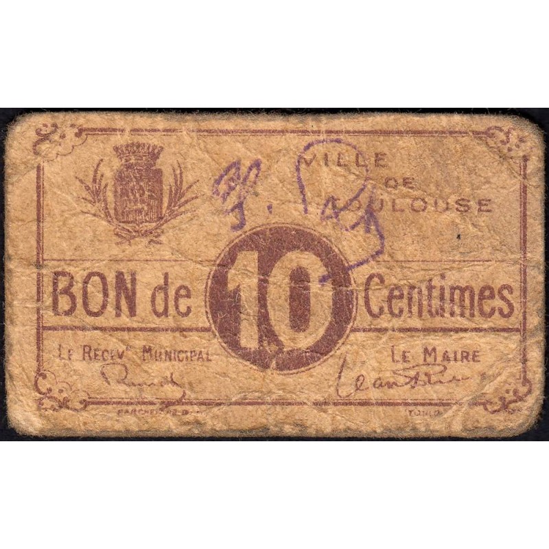 31 - Pirot 180 - Ville de Toulouse - 10 centimes - 1916 - Etat : B