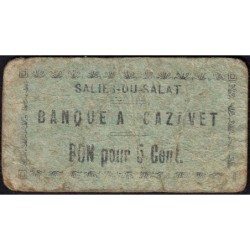 31 - Pirot 175 - Salies-du-Salat - Banque A. Cazavet - 5 centimes - 1916 - Etat : B