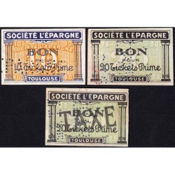 31 - Toulouse - Société L'Epargne - Bon pour tickets Prime - Lot de 3 bons - Etat : TB à TTB