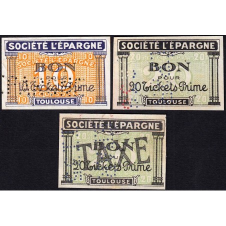 31 - Toulouse - Société L'Epargne - Bon pour tickets Prime - Lot de 3 bons - Etat : TB à TTB