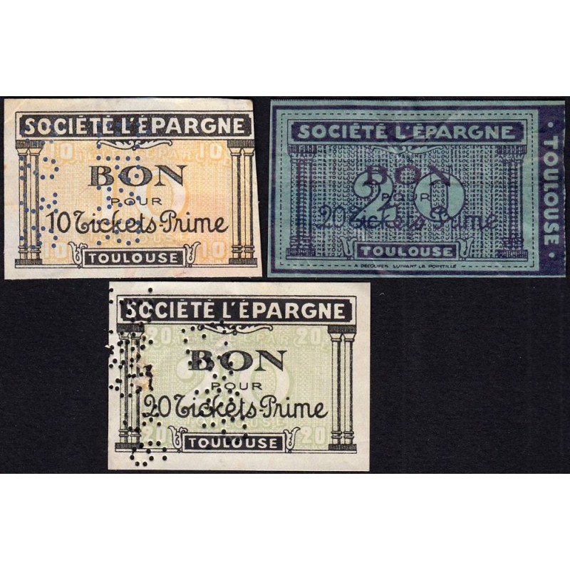 31 - Toulouse - Société L'Epargne - Bon pour tickets Prime - Lot de 3 bons - Etat : TB à TTB